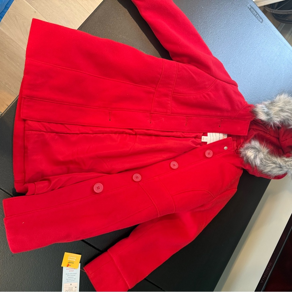 Red Coat with Faux Fur Hood